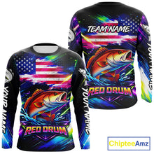 Load image into Gallery viewer, Personalized Redfish Fishing Jerseys, Custom American Flag Fishing Shirts Long Sleeve For Men NHT641