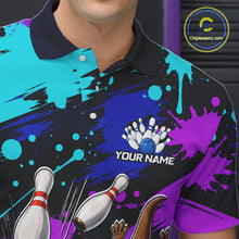 Load image into Gallery viewer, Colorful polo shirt with bowling design and 'Your Name' text, brand logo visible.