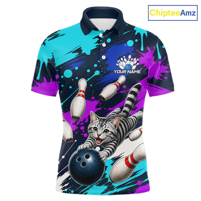 Custom Angry Gray Tabby Cat Bowling Jersey For Men, Bowling Uniform Bowling Team Shirts NHT1456