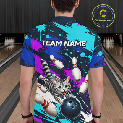Custom Angry Gray Tabby Cat Bowling Jersey For Men, Bowling Uniform Bowling Team Shirts NHT1456