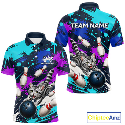 Custom Angry Gray Tabby Cat Bowling Jersey For Men, Bowling Uniform Bowling Team Shirts NHT1456