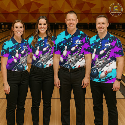 Custom Angry Gray Tabby Cat Bowling Jersey For Men, Bowling Uniform Bowling Team Shirts NHT1456