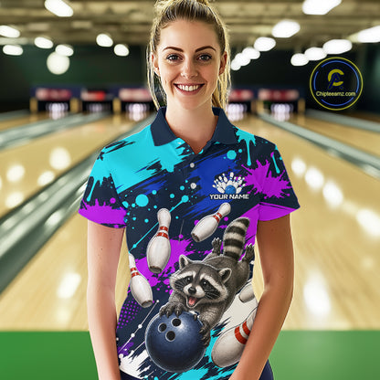 Custom Angry Raccoon Bowling Jersey For Women, Bowling Uniform Bowling Team Shirts NHT1457