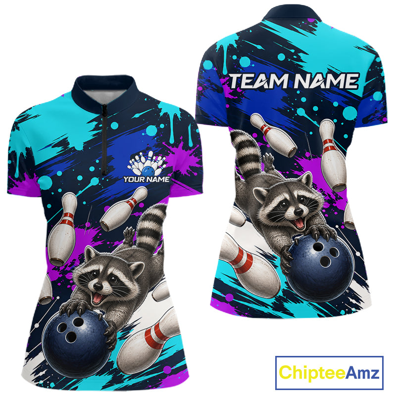 Custom Angry Raccoon Bowling Jersey For Women, Bowling Uniform Bowling Team Shirts NHT1457