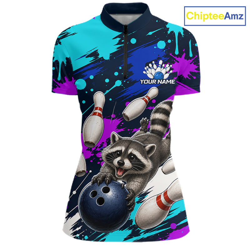 Custom Angry Raccoon Bowling Jersey For Women, Bowling Uniform Bowling Team Shirts NHT1457