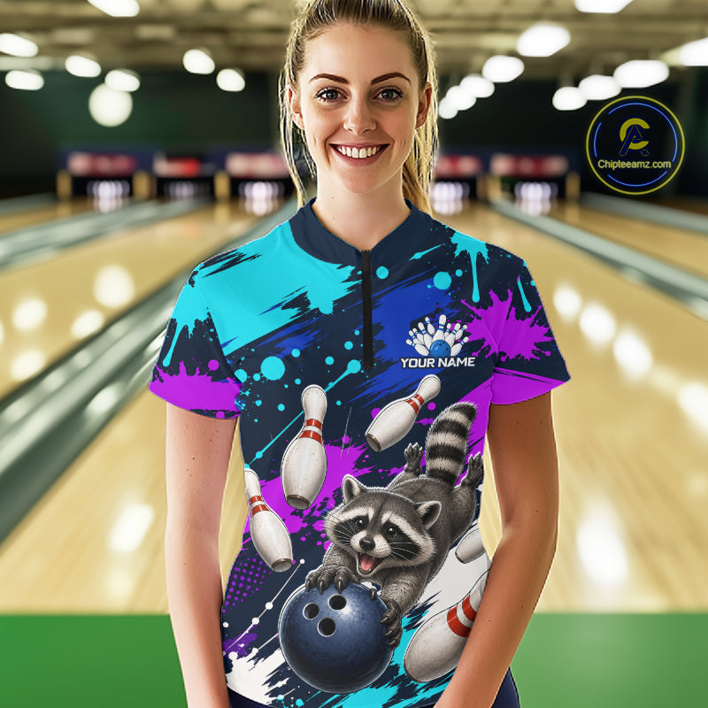 Custom Angry Raccoon Bowling Jersey For Women, Bowling Uniform Bowling Team Shirts NHT1457