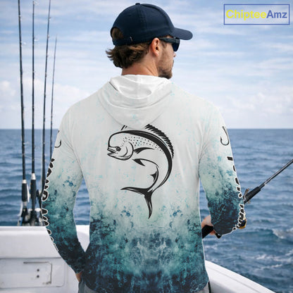 Personalized Mahi Mahi Fishing Shirt Long Sleeve Hooded Deep Sea Fishing Shirt, Ocean Wave Fishing Apparel NHT1462