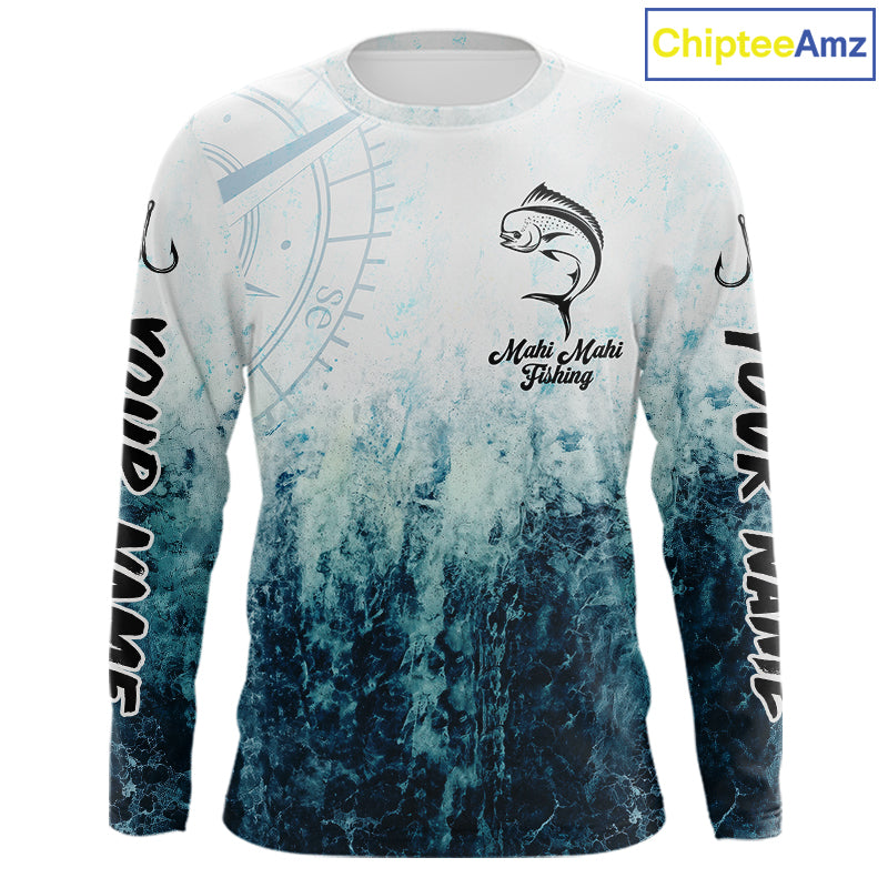 Personalized Mahi Mahi Fishing Shirt Long Sleeve Deep Sea Fishing Shirt, Ocean Wave Fishing Apparel NHT1462