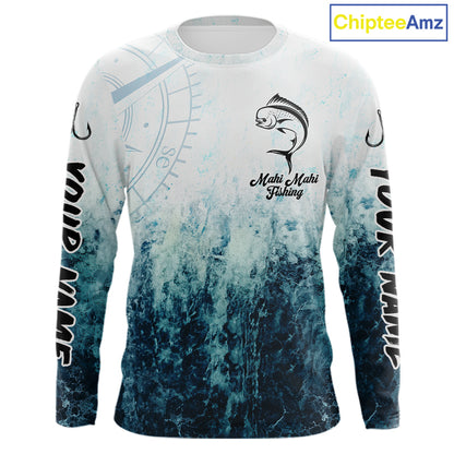 Personalized Mahi Mahi Fishing Shirt Long Sleeve Deep Sea Fishing Shirt, Ocean Wave Fishing Apparel NHT1462
