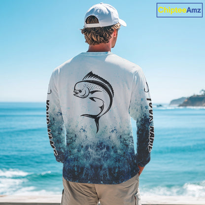 Personalized Mahi Mahi Fishing Shirt Long Sleeve Deep Sea Fishing Shirt, Ocean Wave Fishing Apparel NHT1462
