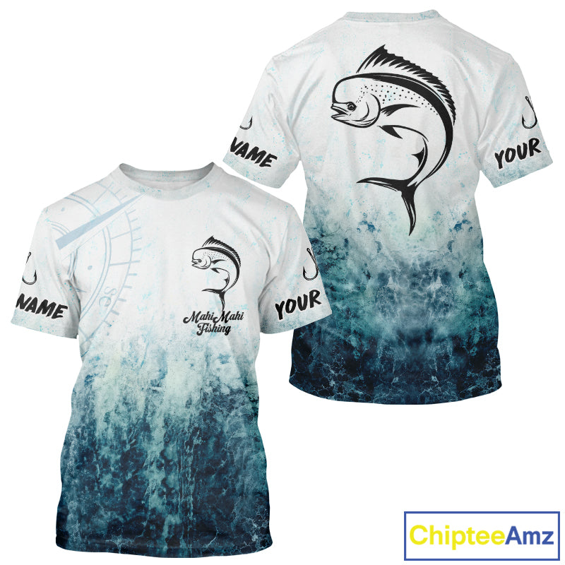 Personalized Mahi Mahi Fishing Shirt Short Sleeve Deep Sea Fishing Shirt, Ocean Wave Fishing Apparel NHT1462
