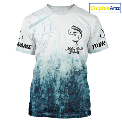 Personalized Mahi Mahi Fishing Shirt Short Sleeve Deep Sea Fishing Shirt, Ocean Wave Fishing Apparel NHT1462