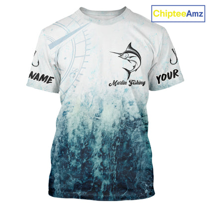 Personalized Marlin Fishing Shirt Short Sleeve Deep Sea Fishing Shirt, Ocean Wave Fishing Apparel NHT1463