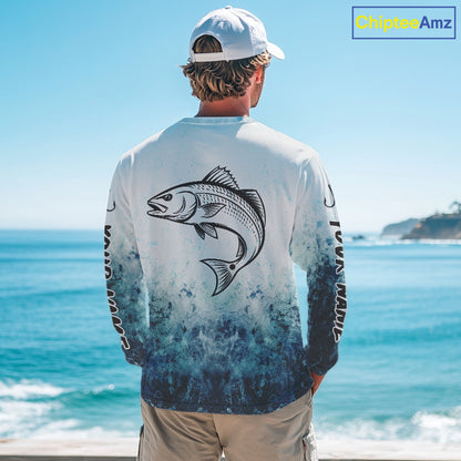 Personalized Redfish Fishing Shirt Long Sleeve Deep Sea Fishing Shirt, Ocean Wave Fishing Apparel NHT1464