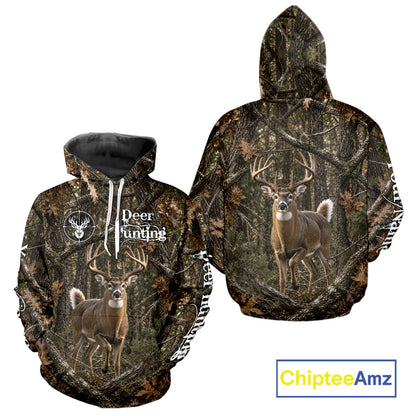 Personalized Whitetail Deer Hunting Shirt With Custom Name, Timber Camo Forest Hunter Jersey NHT1631