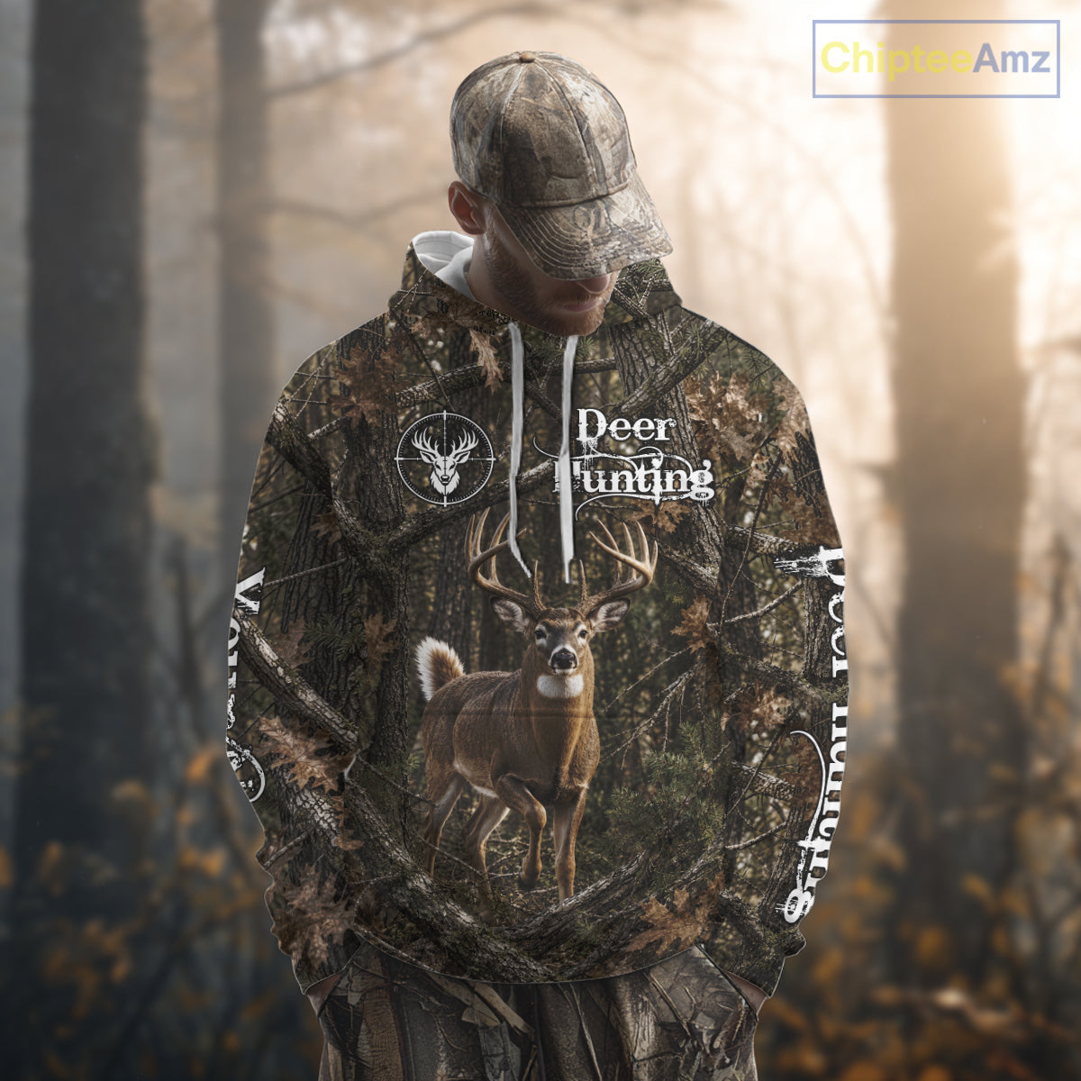 Personalized Whitetail Deer Hunting Shirt With Custom Name, Timber Camo Forest Hunter Jersey NHT1631