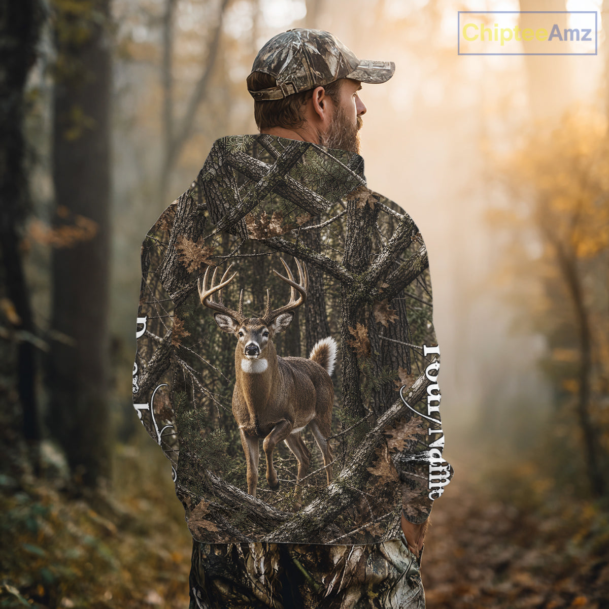 Personalized Whitetail Deer Hunting Shirt With Custom Name, Timber Camo Forest Hunter Jersey NHT1631