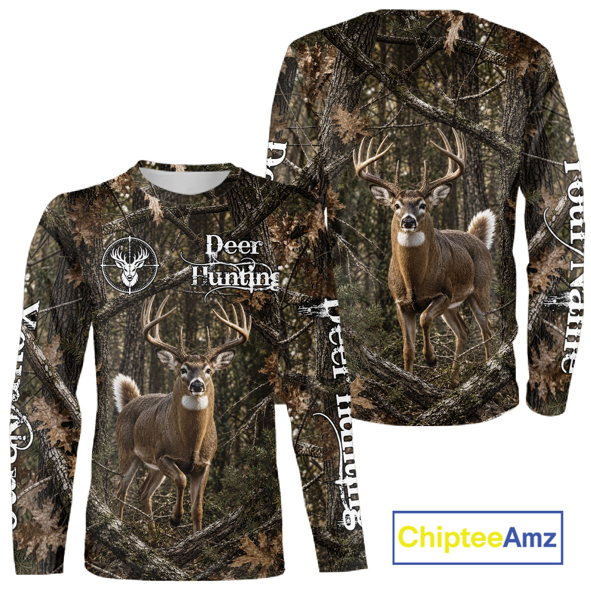 Personalized Whitetail Deer Hunting Shirt With Custom Name, Timber Camo Forest Hunter Jersey NHT1631
