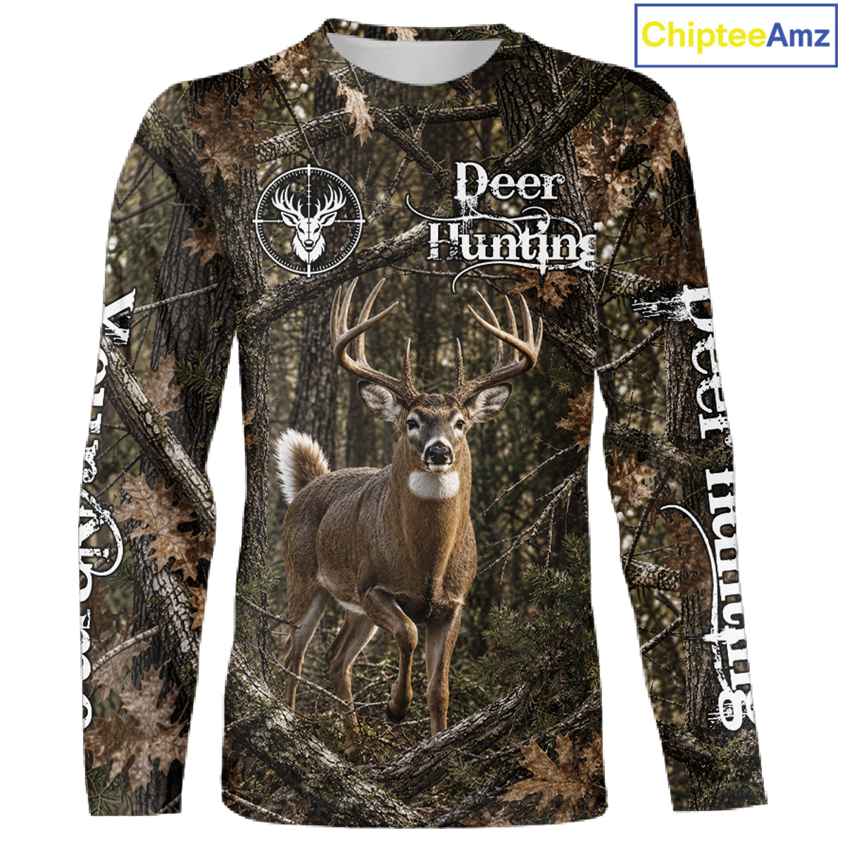 Personalized Whitetail Deer Hunting Shirt With Custom Name, Timber Camo Forest Hunter Jersey NHT1631