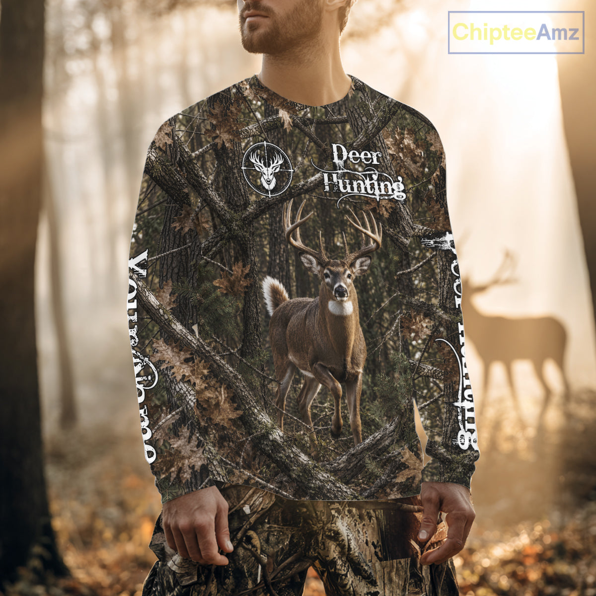 Personalized Whitetail Deer Hunting Shirt With Custom Name, Timber Camo Forest Hunter Jersey NHT1631