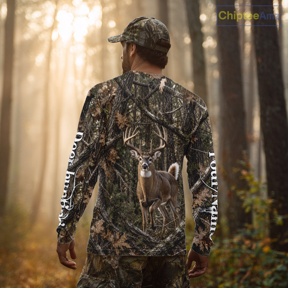Personalized Whitetail Deer Hunting Shirt With Custom Name, Timber Camo Forest Hunter Jersey NHT1631