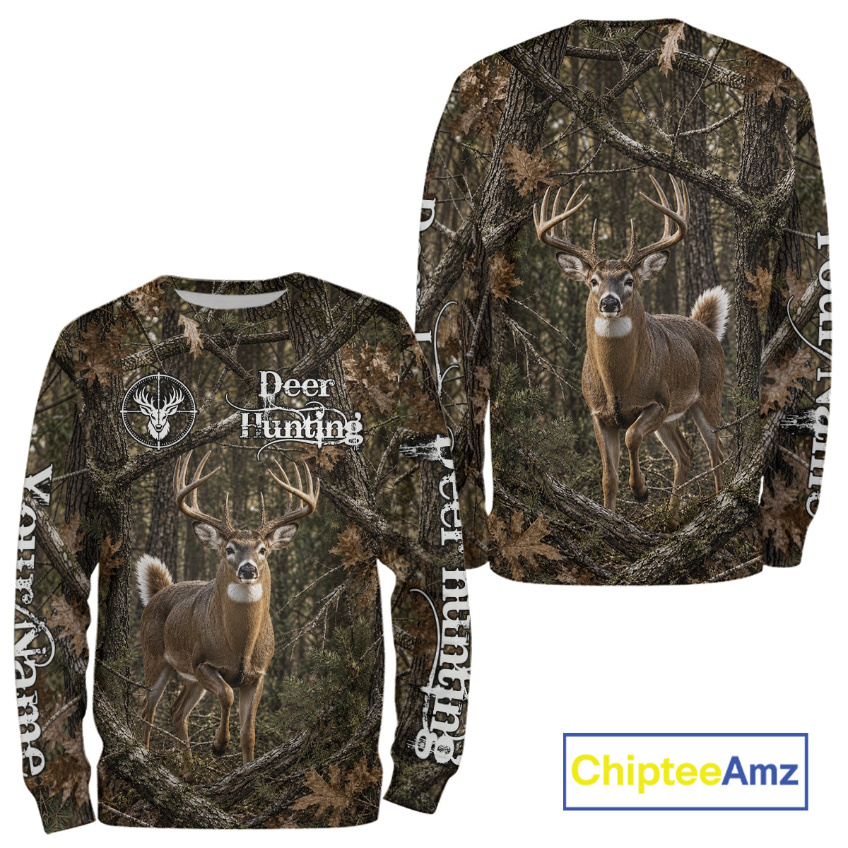 Personalized Whitetail Deer Hunting Shirt With Custom Name, Timber Camo Forest Hunter Jersey NHT1631