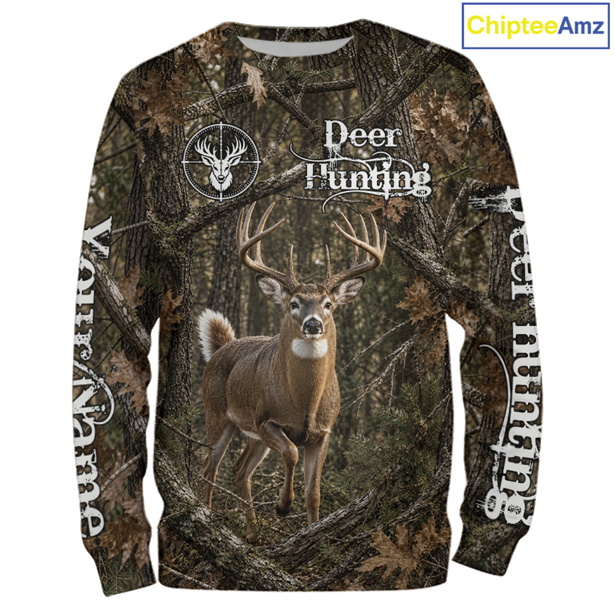 Personalized Whitetail Deer Hunting Shirt With Custom Name, Timber Camo Forest Hunter Jersey NHT1631