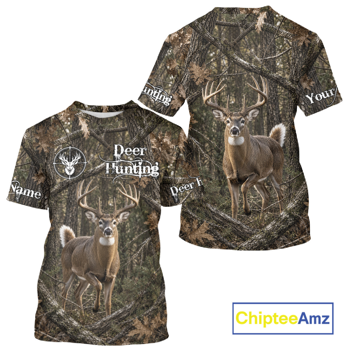 Personalized Whitetail Deer Hunting Shirt With Custom Name, Timber Camo Forest Hunter Jersey NHT1631