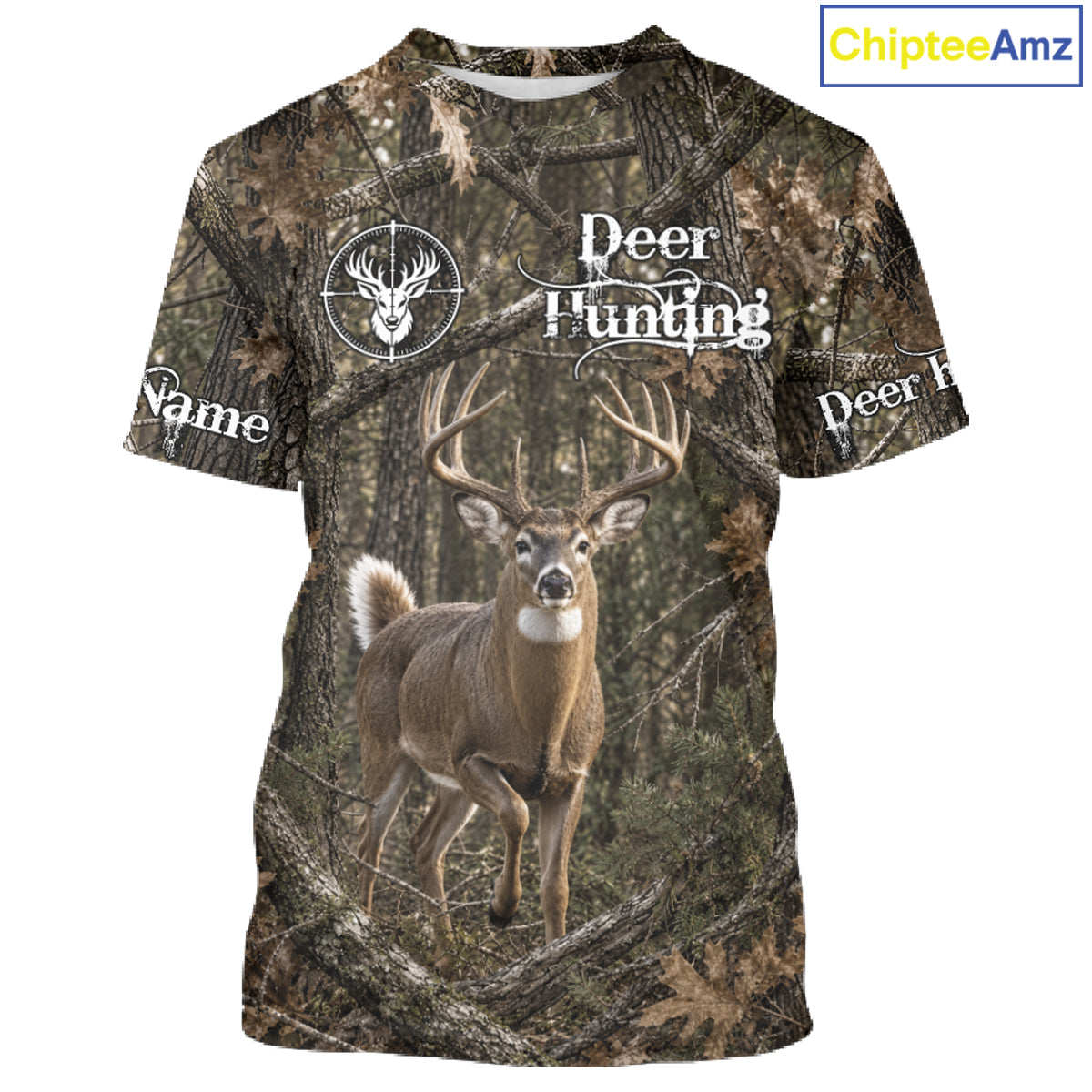Personalized Whitetail Deer Hunting Shirt With Custom Name, Timber Camo Forest Hunter Jersey NHT1631