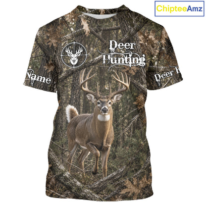 Personalized Whitetail Deer Hunting Shirt With Custom Name, Timber Camo Forest Hunter Jersey NHT1631