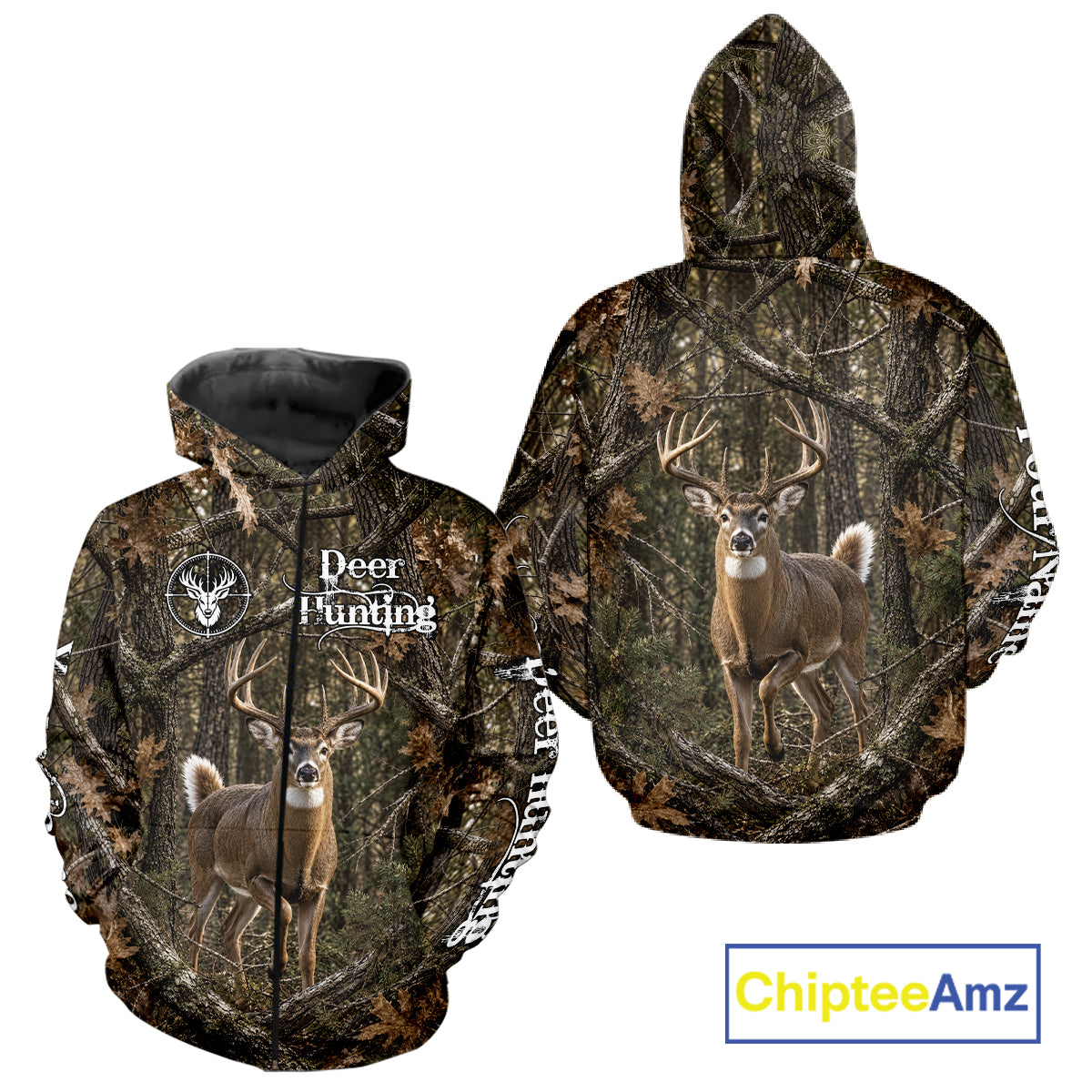 Personalized Whitetail Deer Hunting Shirt With Custom Name, Timber Camo Forest Hunter Jersey NHT1631