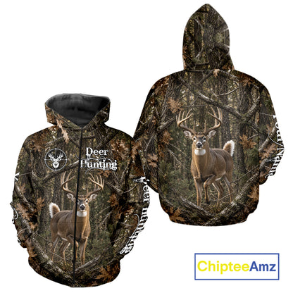 Personalized Whitetail Deer Hunting Shirt With Custom Name, Timber Camo Forest Hunter Jersey NHT1631