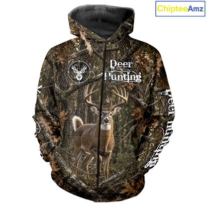 Personalized Whitetail Deer Hunting Shirt With Custom Name, Timber Camo Forest Hunter Jersey NHT1631