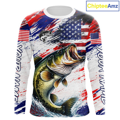 Patriotic Bass Fishing Tournament Shirts, Personalized American Flag Bass Fishing Jerseys NHT497