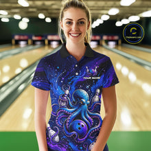 Load image into Gallery viewer, Women's Personalized Octopus Bowling Polo Shirt &amp; Quarter Zip Pullover – Custom Team Bowling Jersey NHT1174