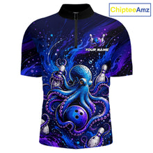 Load image into Gallery viewer, Men's personalized octopus bowling quarter zip pullover – front view