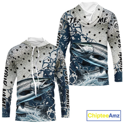Personalized Chinook Salmon Saltwater Fishing Shirts Long Sleeve Hooded For Men, Salmon Fishing Jerseys NHT854