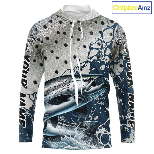 Personalized Chinook Salmon Saltwater Fishing Shirts Long Sleeve Hooded For Men, Salmon Fishing Jerseys NHT854