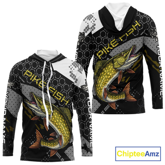 Custom Pike Long Sleeve Fishing Shirts For Men, Design Pike Fishing Jerseys NHT446