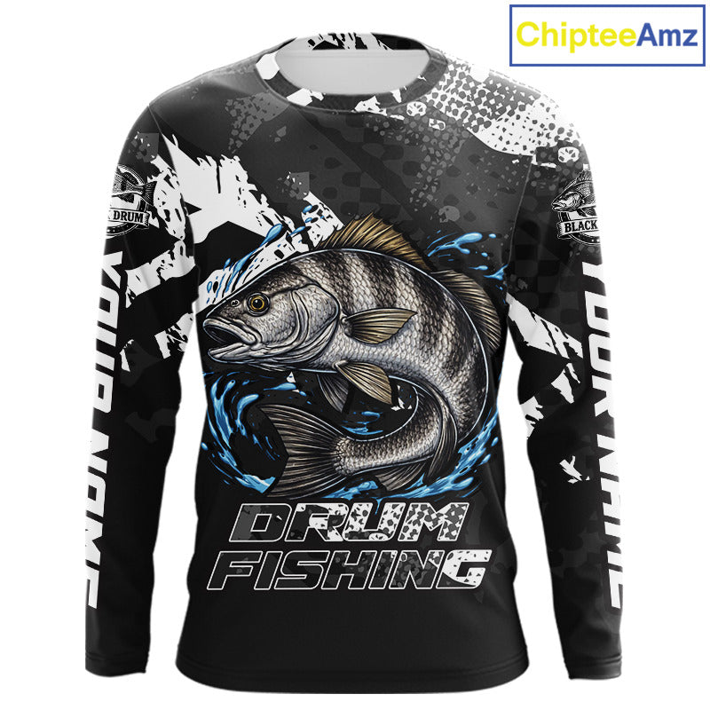 Beautiful Black Drum Fishing Shirts Long Sleeve For Men, Fishing Shirt Tournament NHT447