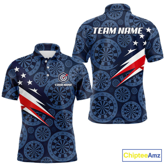 Blue Dartboard American Flag Polo 1/4-Zip Shirt For Men Custom Name Darts Club Match Jersey NHT1637