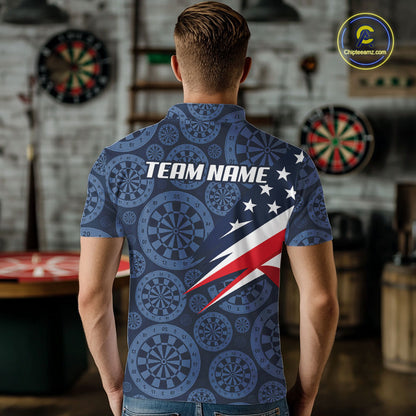 Blue Dartboard American Flag Polo 1/4-Zip Shirt For Men Custom Name Darts Club Match Jersey NHT1637