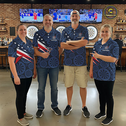Blue Dartboard American Flag Polo 1/4-Zip Shirt For Women Custom Name Darts Club Match Jersey NHT1637