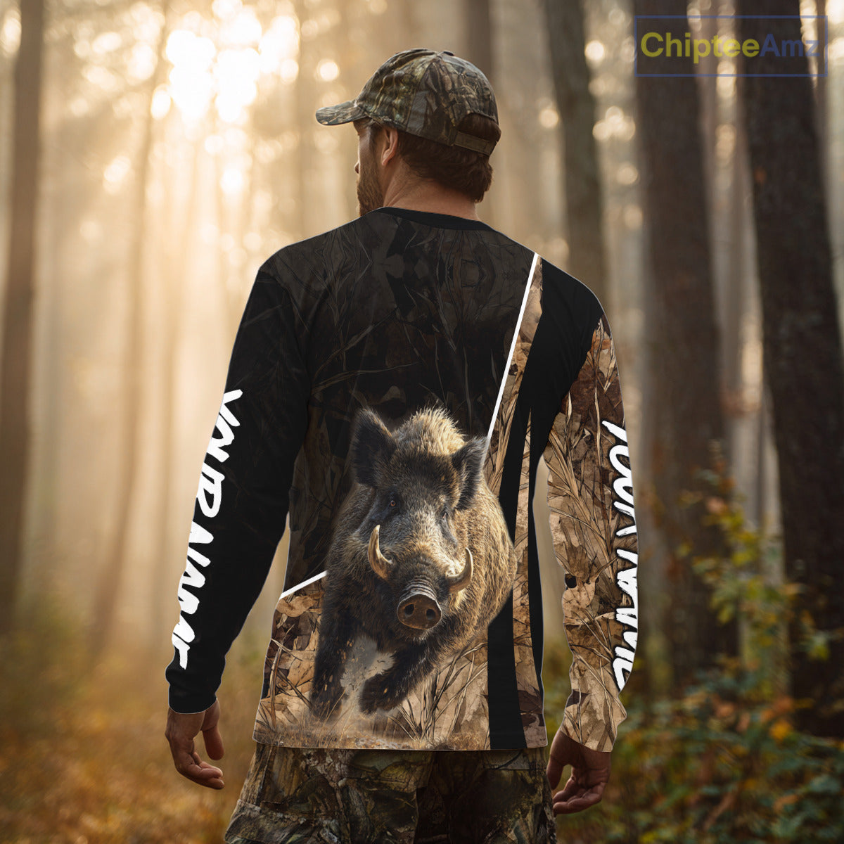 Best Custom Wild Boar Hunting Black Camo Forest 3D Printed Shirts, Hunting Gifts NHT284
