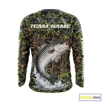 Striped Bass Custom Long Sleeve Fishing Shirts, Camouflage Striper Fishing Jerseys NHT518