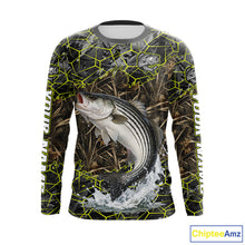 Load image into Gallery viewer, Striped Bass Custom Long Sleeve Fishing Shirts, Camouflage Striper Fishing Jerseys NHT518