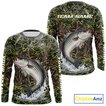 Load image into Gallery viewer, Striped Bass Custom Long Sleeve Fishing Shirts, Camouflage Striper Fishing Jerseys NHT518