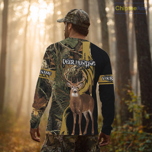Deer Hunting 3D Black Camo Forest Custom Name All Over Print Shirt, Deer Hunting Gifts NHT208