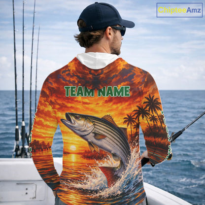 Personalized Striped Bass Fish Hooded Fishing Shirt Long Sleeve – Sunset Ocean Design NHT711