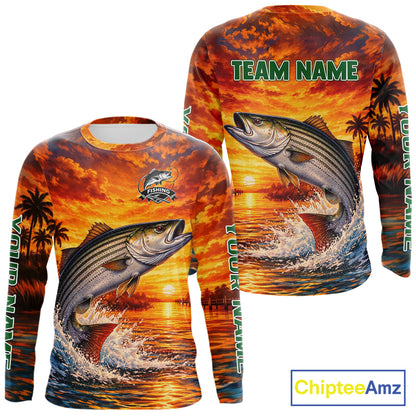 Personalized Striped Bass Fish Fishing Shirt Long Sleeve – Sunset Ocean Design NHT711